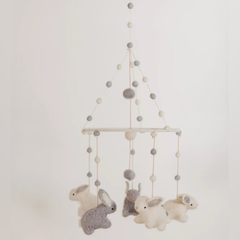 NWT Pehr Felted Bunny Hop Baby Mobile Nursery Decor